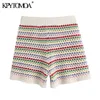 Mulheres chique moda listrado shorts de malha vintage alta elástica cintura feminina calças curtas mujer 210416