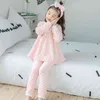 Büyük Kız Giymek Sonbahar Kış Uzun Kollu Sıcak Flanel Pijama Set Sevimli Baskı Pijama Saç Band Noel Hediyesi Gönderen 211130