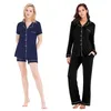 Modal bomull mjuk sleepwear set för kvinnor Notch krage palmblad ren färg kort långärmad singel breasted lounge pyjamas pjs 210831