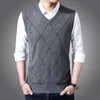 Homens Coletes Outono Homens V Neck Argyle Sweater Vest Business Moda Casual Malha Sem Mangas Top Male Marca Roupa