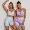 Ensemble de sport sans couture Femmes Deux pièces 2pcs Tie Dye Crop Bra Shorts Tenue d'entraînement Fitness Wear Running Gym Femme Yoga Ensembles Vêtements 210813