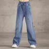 Jeans adolescenti per ragazze primavera autunno autunno casual moda allentato blu bambini gamba larga pantaloni pantaloni bambini pantaloni per bambini 8 10 12 anni 211102