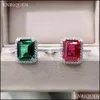 Solitaire Ring Rings Jewelry Vintage 100% Solid 925 Sterling Sier 8*10Mm Emerald Ruby Gemstone Wedding Party For Women Lab Diamond Fine Gift