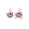 Conception drôle boucles d'oreilles asymétriques rose diamant lustre dessin animé monstre borgne personnalité mode femme bijoux accessoires