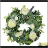 装飾的なシルクの牡丹のバラの花の花輪の花輪のドアのドアのためのカラフルな人工的な人工の花輪のための家の装飾diyパーティーの葉のhuzvh voei2