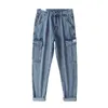 Firmranch / Matita blu lavata da donna per jeans da tasca cargo casual da uomo Homme Loose Play boy Jean Large 4XL