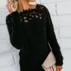 Kvinnor Höst Vinter Fleece Pullover Sexig Lace Hollow Out Plush Sweater Slash Neck Strikkad Sweater Plus Storlek Toppar Casual Jumpers 210518