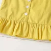 I bambini estivi impostano le ragazze casuali senza maniche monopetto solido top pantaloncini stampati con fiocco vestiti carini 6M-24M 210629