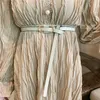 Styl francuski wiosna damska sukienka średniej długości V-Neck Frenulum Slim Sukienka Grace Fold Estetyczna konstrukcja 210506