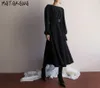 Matakawa Hepburn стиль круглые шеи женское платье корейский осенний чистый цвет халат тонкий талии элегантные длинные платья 210513