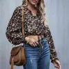 sexy luipaardprint blouse shirt dames crop top lente herfst lange mouwen kantoor tops met veters aan de voorkant 210427