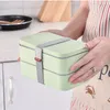 1200ml Wheat Straw Double Layers Lunch Box With Spoon Healthy Material Bento Boxes Microwave Food Storage Container Case 210423