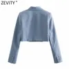 Zevity 2021 Mujeres Moda Un solo botón con muescas Ajuste corto Blazer Abrigo Oficina Lady Businsuits Mujer Chic Crop Tops SW715 X0721