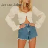 Jocoo Jolee Women Summer Elegant Lantern Sleeve Ruched Tops and Blouses Sexy Lady Cropped Shirt Casual White Satin Short Blouse 210619