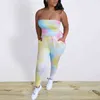 Women Sexy Printed Jumpsuits Tube Tops Off Shoulder Backless Tie Dyed Bodycon Clubwear Night Out with Pocket Elastic Rompers 210416
