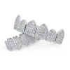 Hip Hop Iced Out CZ Gold Teeth Grillz Caps Top Bottom Diamond Teeth Grillzs Set Men Women Grills