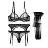 VarsBaby Sexy Ultra-Thin Transparent Garnunderkläder Set Bras + Garters + Thongs + Strumpor 4 st för unga kvinnor 211104