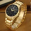 Relojes Hombre Wwoor Gold Watch Men Luxury Mens Quartz Armbandsur Business Watch Rostfritt Stål Vattentät Auto Datum Klocka 210527