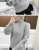 Camisola pulôver solto Outono de mangas compridas coreanas coreano pescoço preguiçoso camisa de costura tricotada camisa cedo primavera top 210514