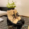 Designer- Kvinnor Mode Boots Ankle Mar Tenn och Nylon Militärstil Läder Tjock Vinter Högklackat
