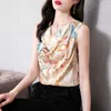 Coreano Verão Camisa Mulher Chiffon Blusa Para Mulheres Sem Mangas Floral V-Pescoço Top Feminino Impressão Básico S 210604