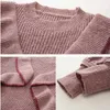 Quizás u dulce suéter de mujer jerseys de punto manga larga cuello redondo rosa gris volante manga de hojaldre invierno m0206 210529
