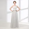 Lovely Light Grey Bridesmaid Dress Long Convertible Dresses Party Gown With Bow Tulle Skirt Laceup99005256693303