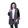 冬の模造の毛皮のフード付きコートウサギの女性の中長い暖かい大きいサイズのファックスジャケット211213