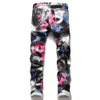 Fashion Slim Men's Graffiti Printed Jeans Hip Hop Streetwear Stretch Denim Pants Pantalons Pour Hommes