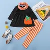 Kläder uppsättningar 3pcs Baby Girls Halloween TrackSuit Pumpkin Broderi Långärmad Blus + Stripe Pants Scarf Set Kids Festival Costume