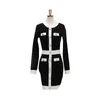 Autumn Dress Elegant Vintage Luxury Clothing Evening Party Mini Women Long Sleeve Knitted Black Sexy Ladies es 210506