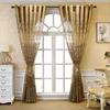 Luxury Embroidered Tulle Curtain for Living Room Hollow Out Gold Floral Translucent Fabric French Window Treatment Drape zh431C 210913