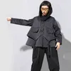 [EAM]ルーズフィット黒の非対称スプリットビッグサイズショートジャケットフード付き長袖女性コートファッションスプリング1N797 211029