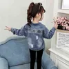 Children Outwear Coat Cartoon Denim Jacket For Girls Spring Autumn Kid's Fashion Embroidery Jean Kids Clothes 211204