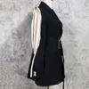 Femmes Black Belt Burr Causal Long Blazer Revers Manches Loose Fit Veste Mode Marée Printemps Automne GX43 210421