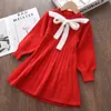 Vestidos de niña, vestido rojo de Navidad para niñas, moda de invierno 2021, ropa de punto para niños, suéteres informales con lazo de princesa, Vestidos para niños, ropa