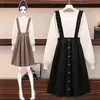 Laternenärmelkleid Stricken O-Ausschnitt Fake 2 Stück Übergröße M-4XL Preppy All-Match Süß Elegant Trendy Neu Gemütlich Ins Koreanischer Stil Y1204