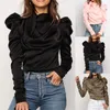 Women's Ladies Fashion Satin Tops Bow Neck Long Puff Sleeve Outwear Shirt Blouse Elegant Pleated Solid Soft Clothes Blouses & Shirts