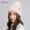 ENJOYFUR Cappelli invernali da donna Morbidi e caldi cappelli in lana d'angora lavorati a maglia Beanie Moda femminile Cappellino con teschio con risvolto largo 211119