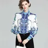 Diseñador de pasarela Blusas de talla grande Verano otoño Camisa de manga larga con estampado de corona de flores vintage para mujer Tops de moda drop 210520