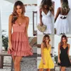 Kvinnor Sommar Svart Baklösa Lager Sweet Boho Short Mini Dress V Neck Hög Midja Evening Party Beach Klänningar Sundress