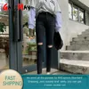 zwarte jeans skinny gescheurd voor vrouwen hoge taille potlood broek vrouwen stretch denim broek vernietigde vrouwelijke 210428