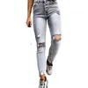 Stylish Gray Skinny Jean Streetwear High Waist Ripped Holes Pencil Stretchable Female Summer Pants 210629