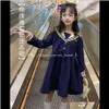 赤ちゃんの服の赤ん坊のマタニティドロップデリバリー2021ドレス110160 cmティーンエイジャーの女の子ロングスリーフカレッジニーレングススタイルネイビーカラースプリングautu