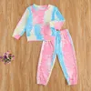 17y outono primavera toddler criança criança garota roupa conjunto gravata tintura manga comprida pulôver top calças de roupa roupa trajes 210515