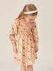 Peutermeisjes Floral Print Flounce Sleeve Shirred Jurk She01