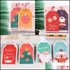 Kerstversiering Feestelijke feestartikelen Home Garden Vintage Santa Claus Sneeuwvlok Huwelijk Kerstmis Gift Kaarten Opknoping Label Tags Drop Del