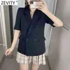 Women Fashion Double Breasted Short Sleeve Fitting Blazer Coat Office Lady Business Suits Female Chic Tops CT670 210416