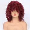أزياء الشعر المرأة fluepy الاصطناعية الأفرو غريب مجعد شعر مستعار موجة قصيرة النبيذ الأحمر شعر مستعار
