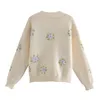 Höst Casual Chic Floral Broderi Stickade Cardigans Kvinnor Fall Fashion O-Neck Cardigan Sweater Kvinna Lösa Tröjor 210508